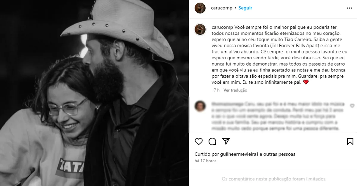 Filha de João Carreiro se Despede do Cantor: 'Eu Te Amo Infinitamente, Pai'